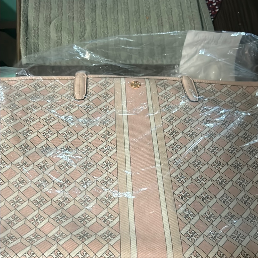 Tory Burch Pink and Cream Quilted Tote